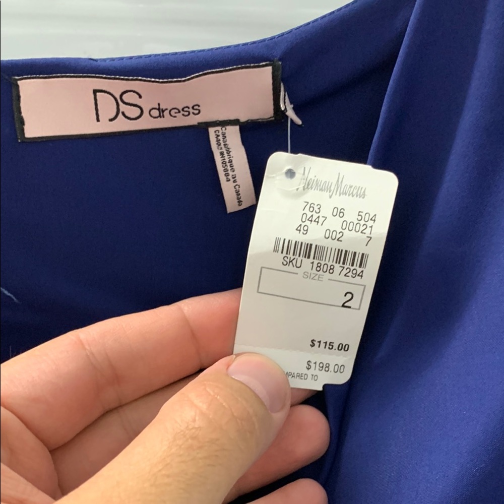 Blue Asymmetrical Ruched Sheath Dress - Picture 4 of 13